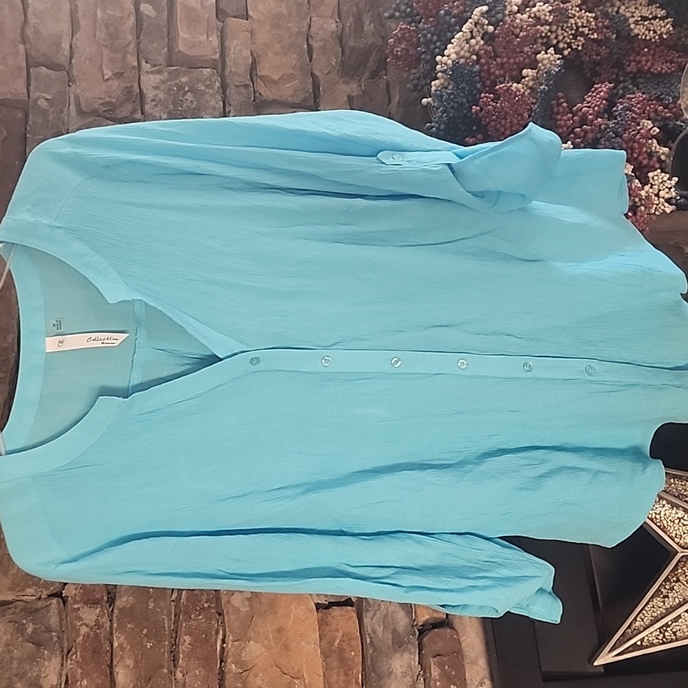 NY Collection V-Neck Button Up Sz 2X